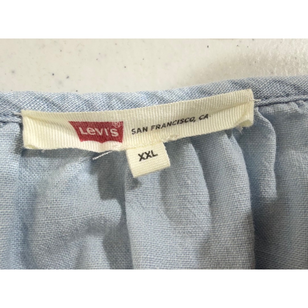 Levis Maxi Dress XXL Light Blue Cotton Chambray Button Front Tiered Boho Prairie - Picture 6 of 9